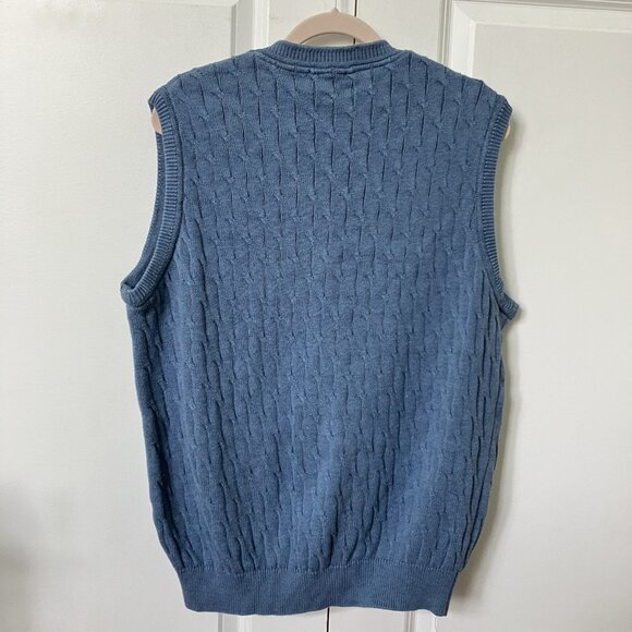 Vintage Tosani Sweater Vest Mens Grandpa Blue Knit Made in Canada Textured Prep - Picture 3 of 7